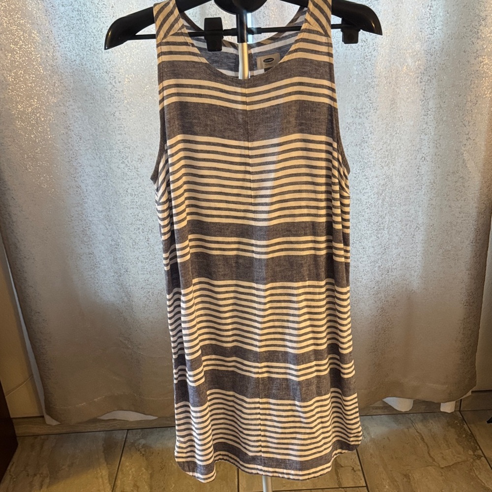 Old Navy Navy and White Striped Midi Tank Dress